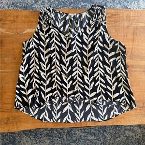 Skies Are Blue Black and White Leaf Pattern Blouse
